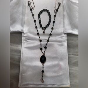 Elegant Black Beaded Necklace & Bracelet Set